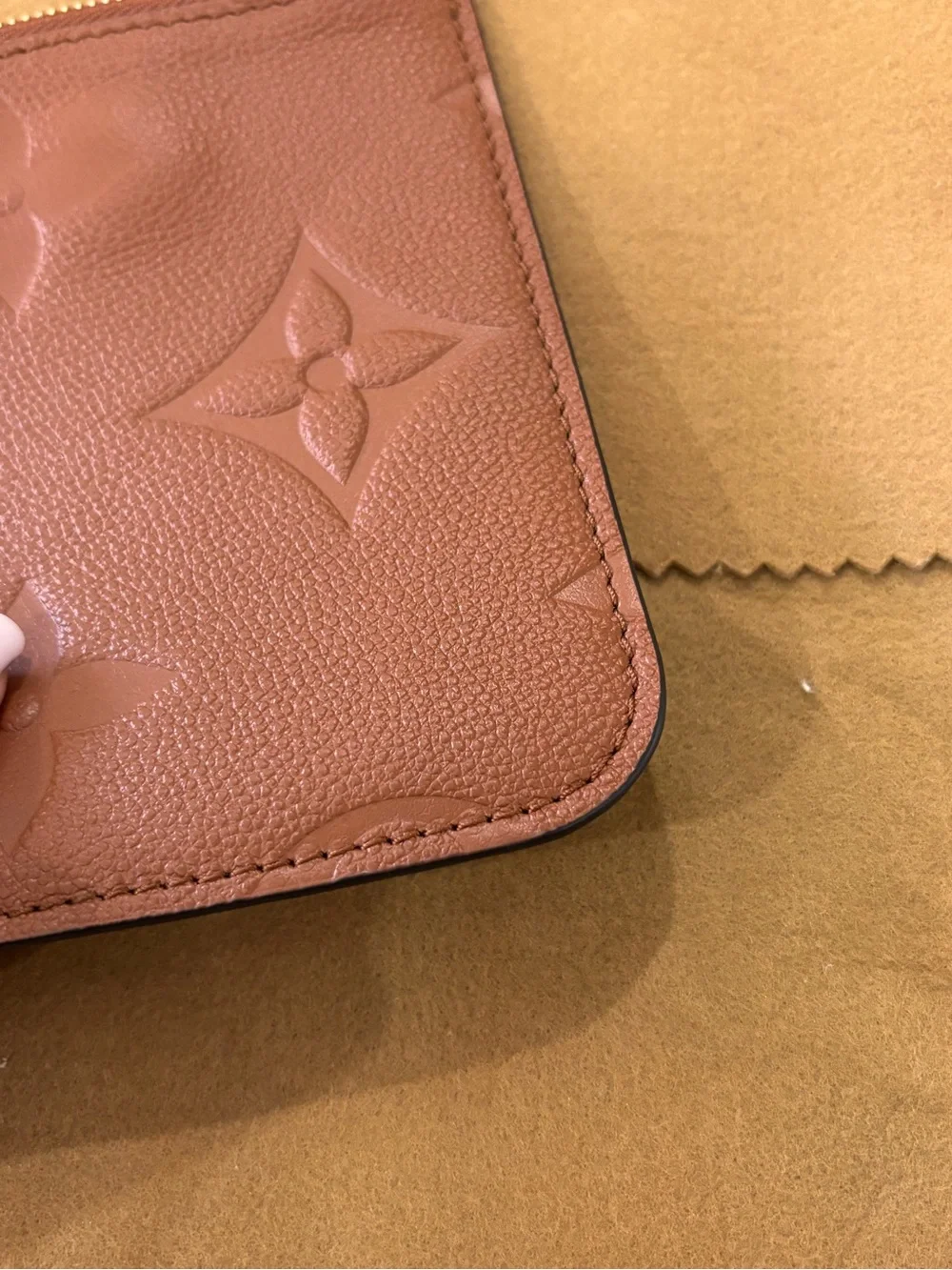 Authentic Louis Vuitton Neverfull Empreinte GM cognac pouch wristlet